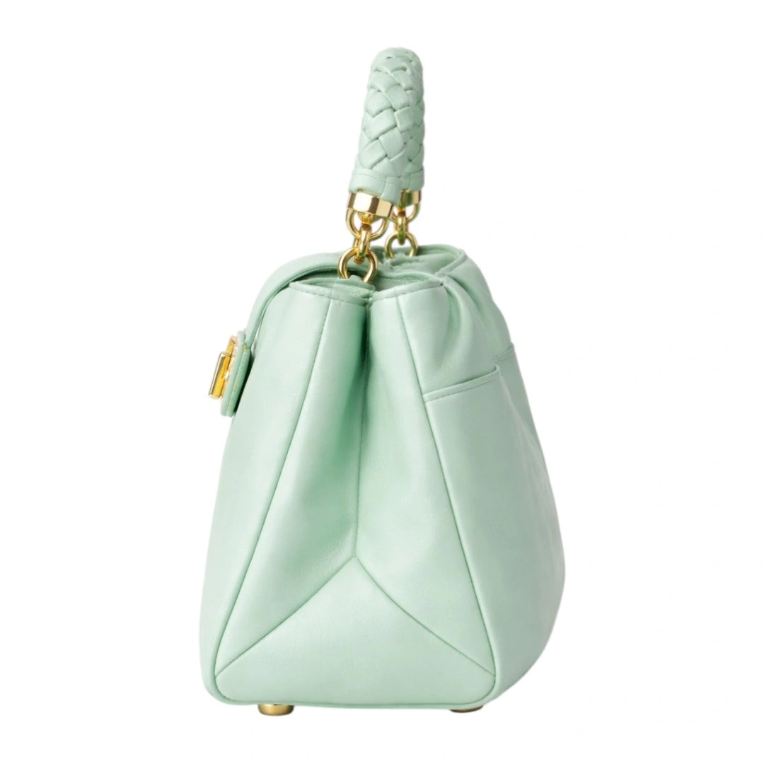 Velzir Elegant Mint Green Braided Handle Women Handbag